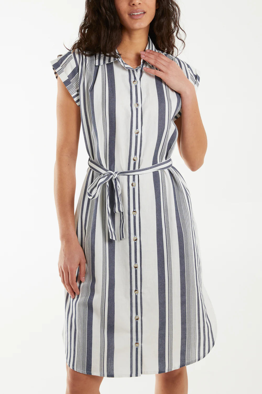 Striped button front dress on sale